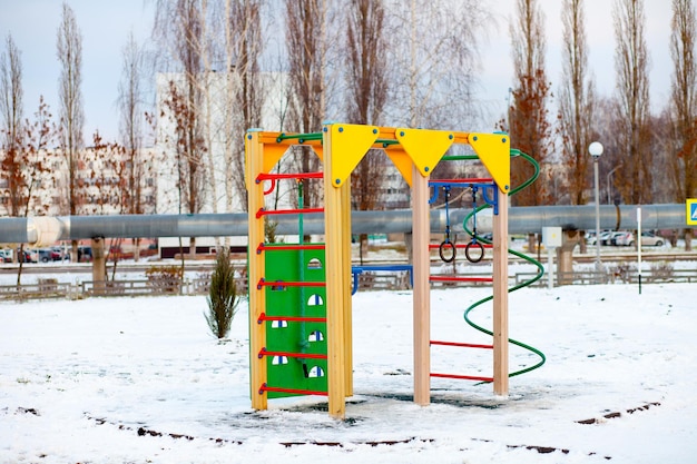 Children's playground in the winter park in Russia