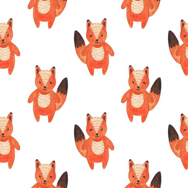 Children's print with a red fox Forest animals Seamless pattern watercolor illustration