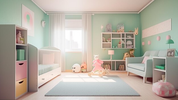 편안한 침대가 있는 어린이 방 인테리어 인공 지능 생성