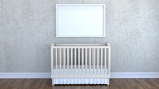 Children's room with a cot and an empty frame