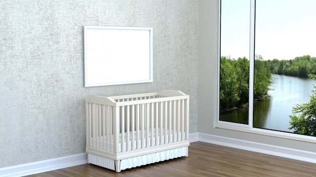 Photo children's room with a cot and an empty frame