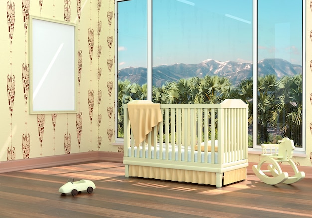 Photo children's room with a cot and an empty frame