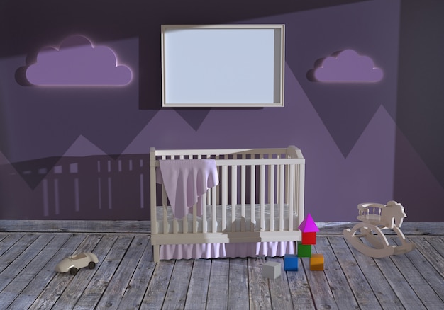 Photo children's room with a cot and an empty frame