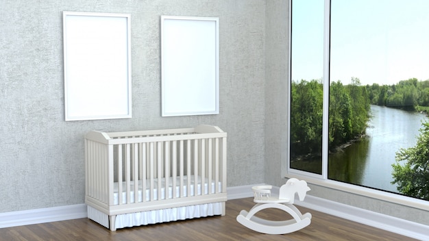 Children's room with a cot and an empty frames