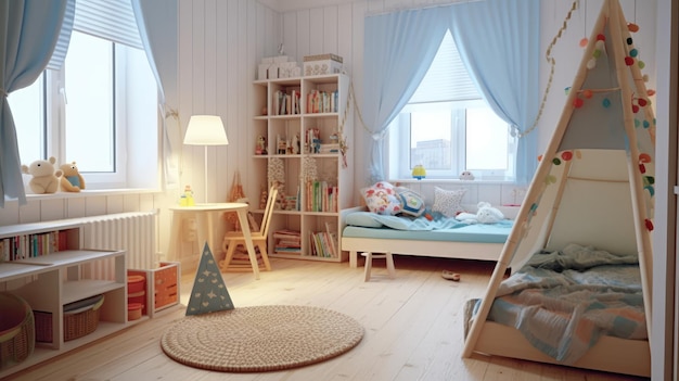 Детская комната со скандинавским колоритом, созданная искусственным интеллектом