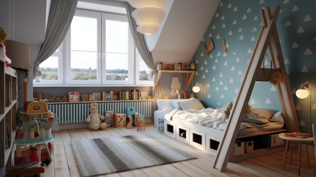 Детская комната со скандинавским колоритом, созданная искусственным интеллектом