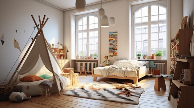 Children's room with Scandinavian influences in a minimalistic Setting AI generated