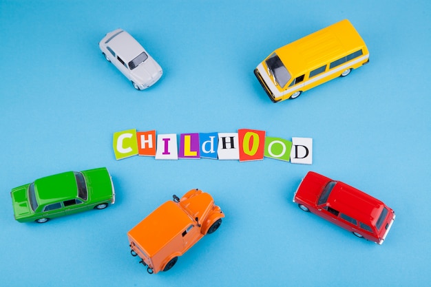 Photo children's toys - car models on blue