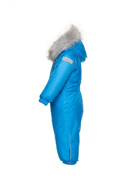 Children's winter clothes for walking with fur hood blue electric color