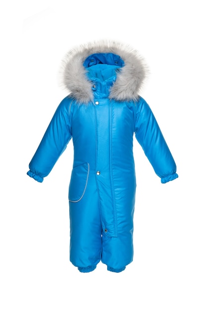 Children's winter clothes for walking with fur hood blue electric color