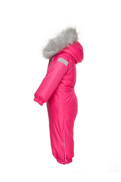 Children's winter clothes for walking with fur hood pink color