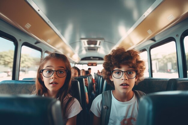 Foto i bambini sull'autobus scolastico di ritorno a scuola