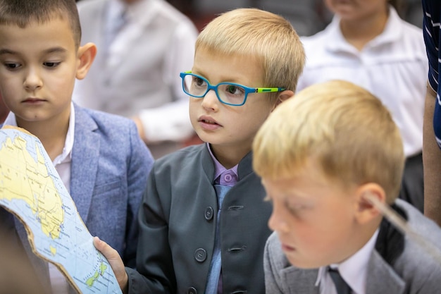 Children sit at their desks in class on September 1 Moscow Russia September 2 2019