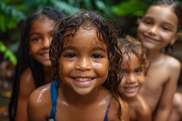 写真 畑で遊んでいる子供たちはとても幸せに微笑んでいます