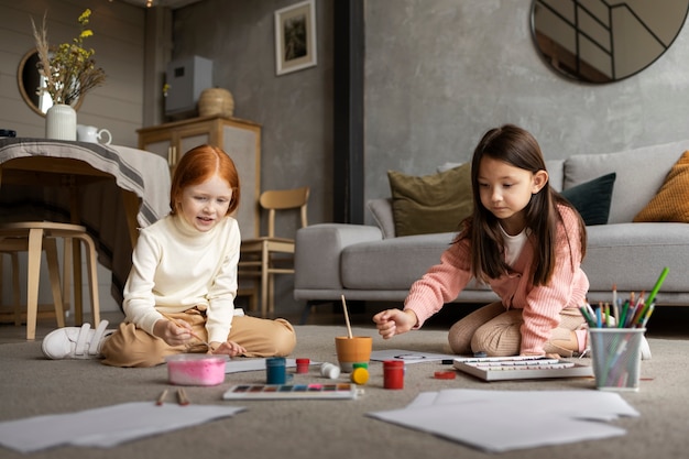 Children spending time together in the comfort of their home