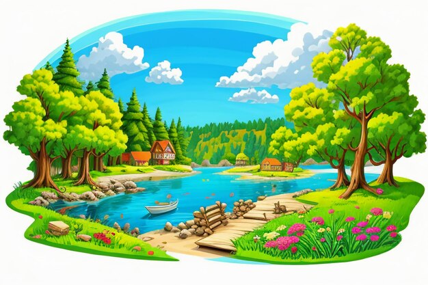 Photo children story picture book illustration landscape cartoon painting colorful simple abstract art