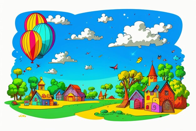 Children story picture book illustration landscape cartoon painting colorful simple abstract art