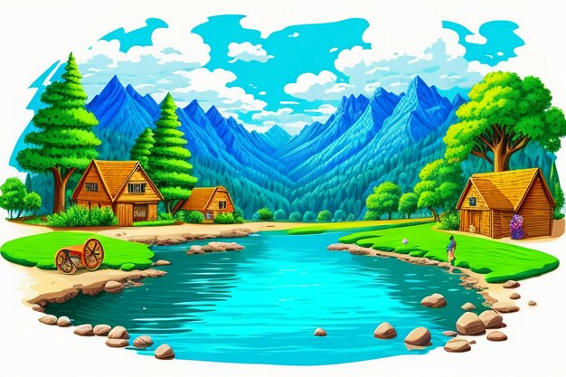 Children story picture book illustration landscape cartoon painting colorful simple abstract art