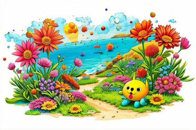 Children story picture book illustration landscape cartoon painting colorful simple abstract art