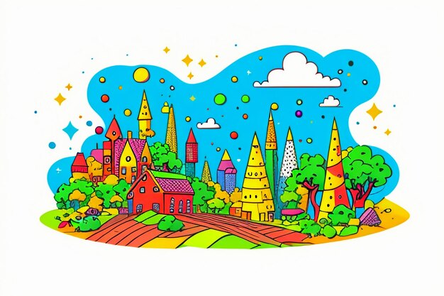 Foto storia per bambini libro illustrato illustrazione paesaggio cartone animato dipinto colorato semplice arte astratta