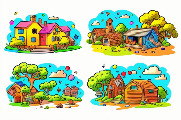 Children story picture book illustration landscape cartoon painting colorful simple abstract art