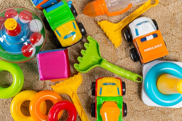 Children toys, top view