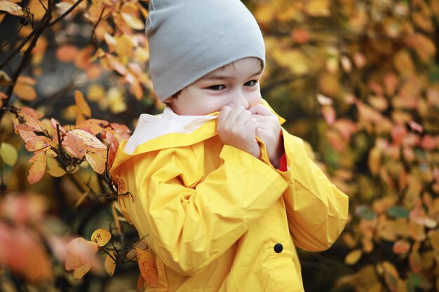 I bambini camminano nel parco autunnale in autunno