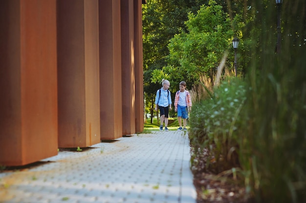 Children walking to school Begining of academic year