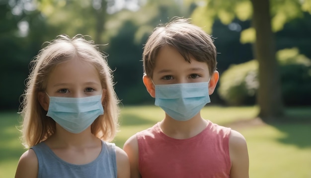 children wearing face medical masks