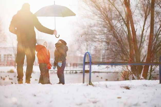 Children in winter park play