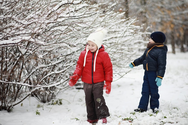 Children in winter park play