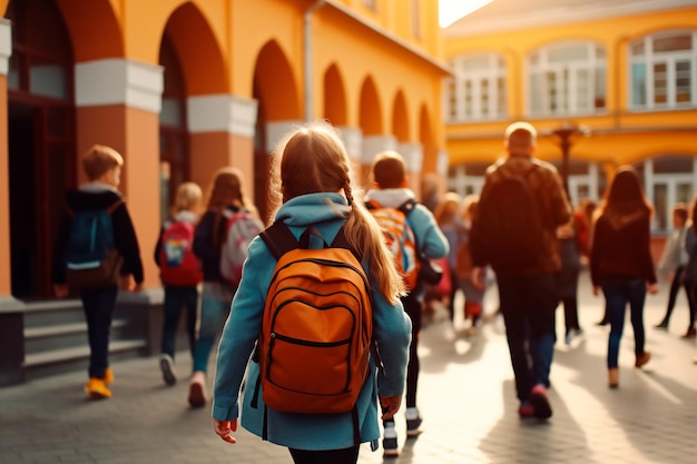 Children with backpacks go to school Back to school AI Generated