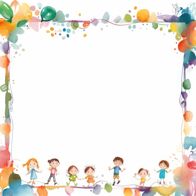 Children With Balloons in Picture Frame