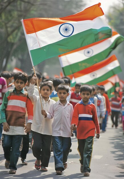 Photo children with the flag of indian