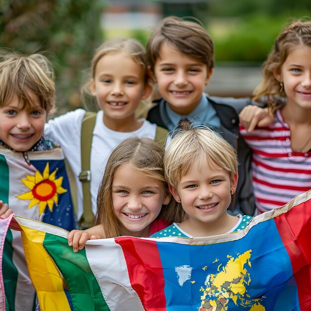 children with their country flag celebrating children day