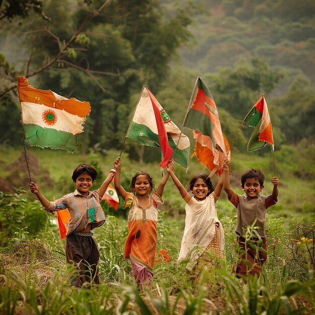 children with their country flag celebrating children day