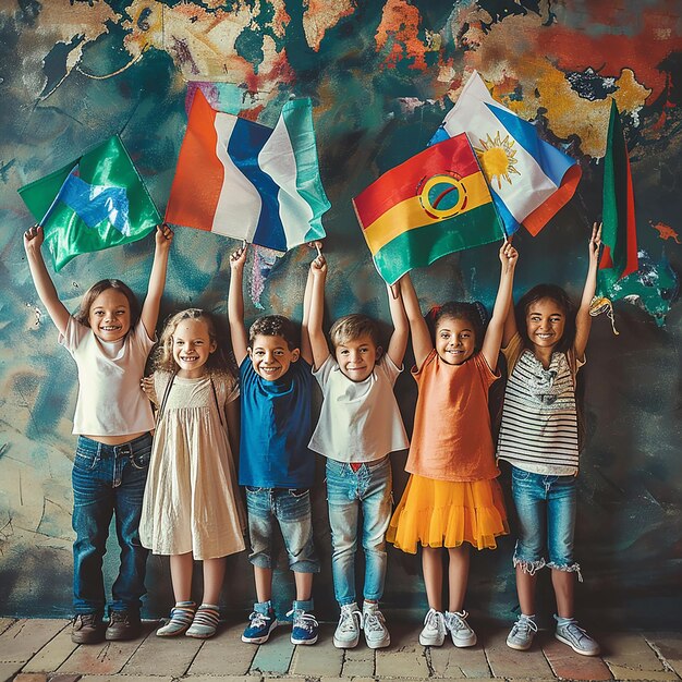 children with their country flag celebrating children day