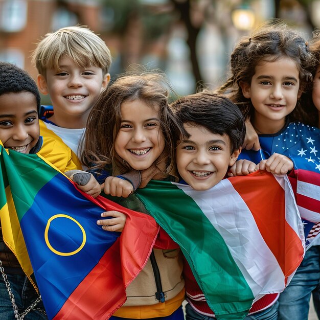 children with their country flag celebrating children day