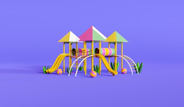 Children39s playground with slide grass and empty space background