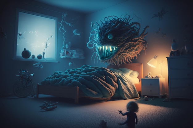 Image of monsters emerging from a dark room