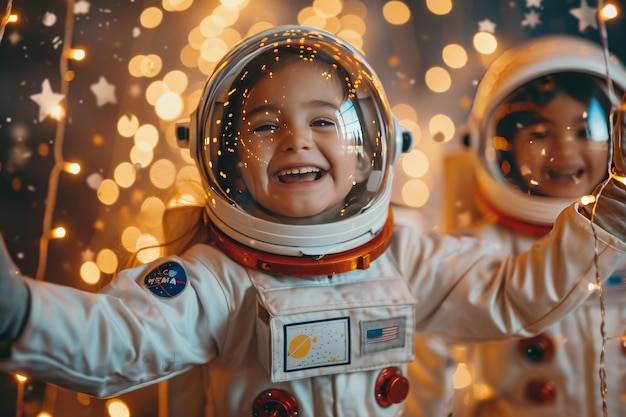 Дети в костюмах астронавтов на вечеринке