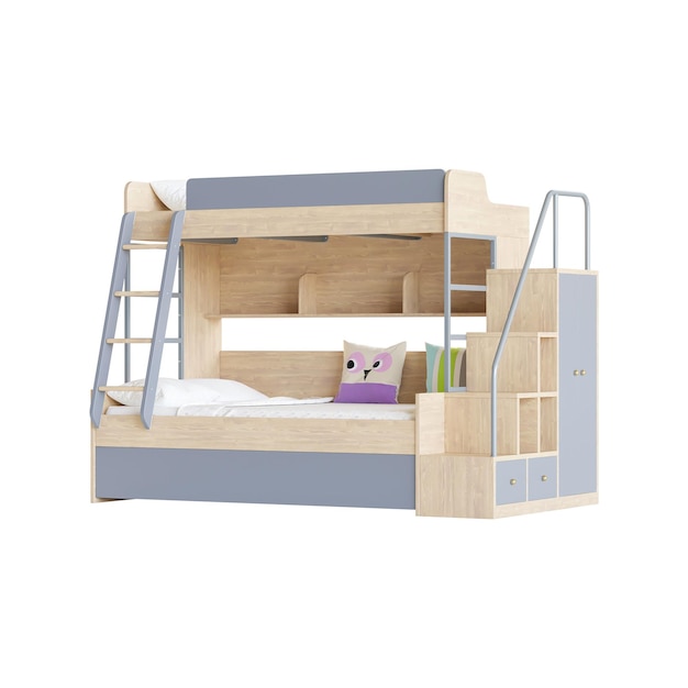 childrens bunk bed 3d rendering isolated on white background