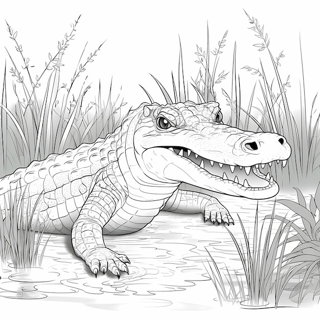 Photo childrens colouring book baby crocodiles thick lines no shading animated