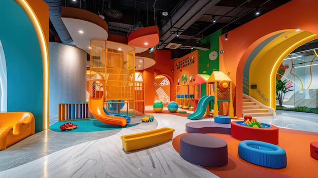 Childrens day vibrant modern play area for children featuring safe diverse attractions to promote