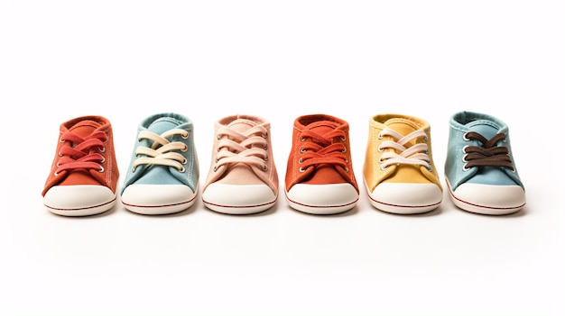 Childrens footwear in various styles on a blank background