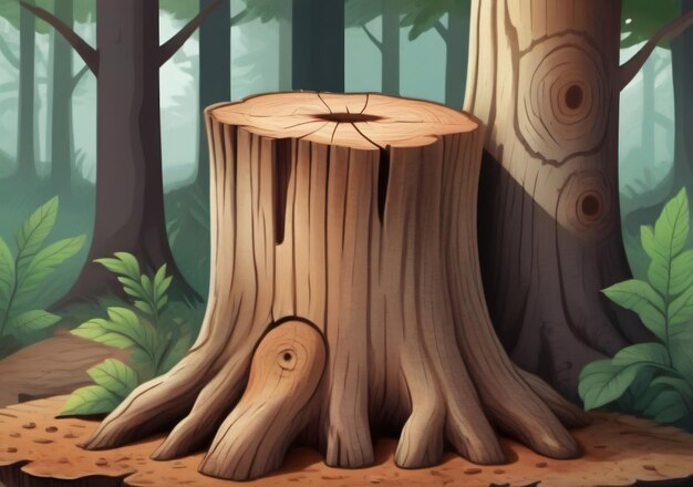 Childrens illustration of tree stump cut out