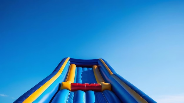 Photo childrens inflatable multicolor slide rests against the blue sky