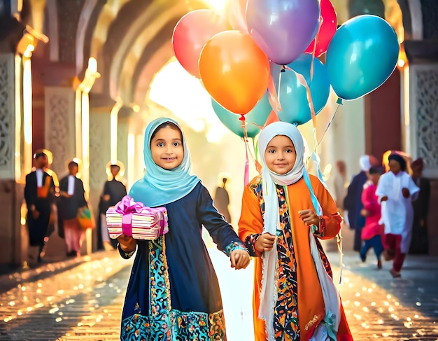 Foto la gioia dei bambini per l'eid