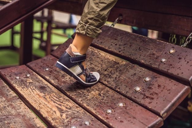 Childrens orthopedic shoes on the boys feet