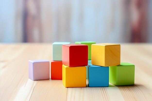 Photo childrens play colored geometric shapes in closeup on a light background